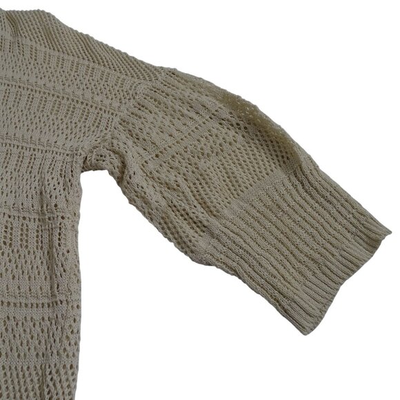 Lightweight Beige Open Knit Crochet Cardigan Sweater Women One Size Fits Most - Picture 2 of 9